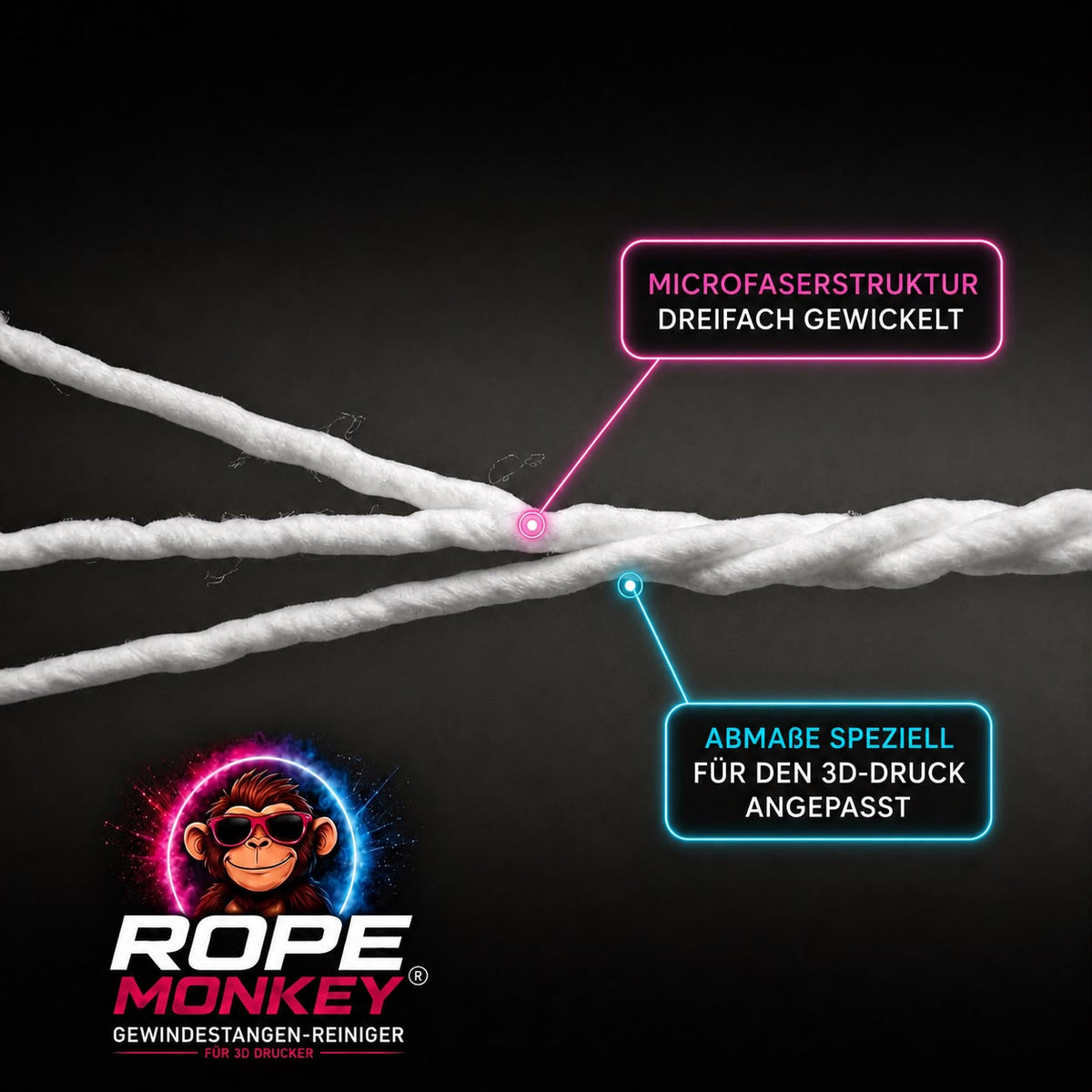 Rope Monkey Probepackung – Mikrofaserstruktur, dreifach gewickelt, für 3D-Druck angepasst